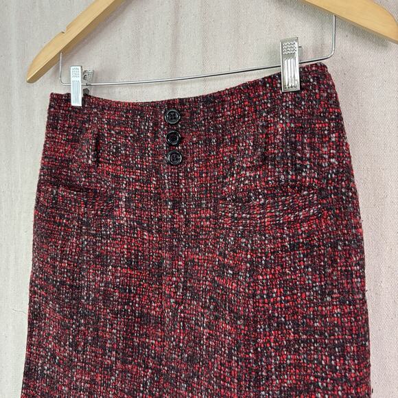 Nanette Lepore Lined Tweed Skirt Women Size 4 Red Dark Academia Twee Career Chic - Picture 2 of 7